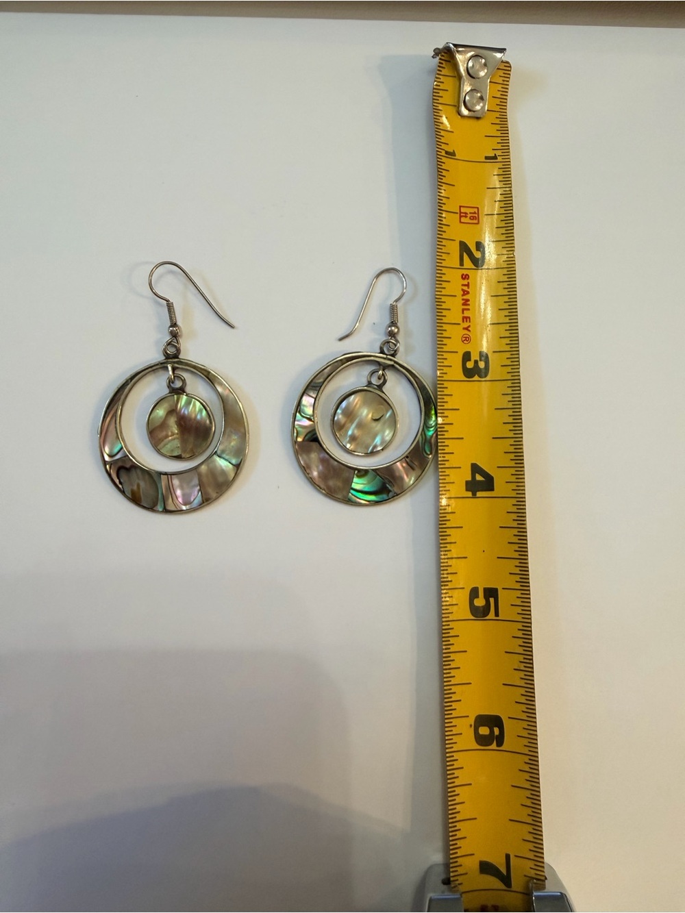 Iridescent Double-Ring Drop Earrings - Green & Purple Tones - Picture 3 of 3